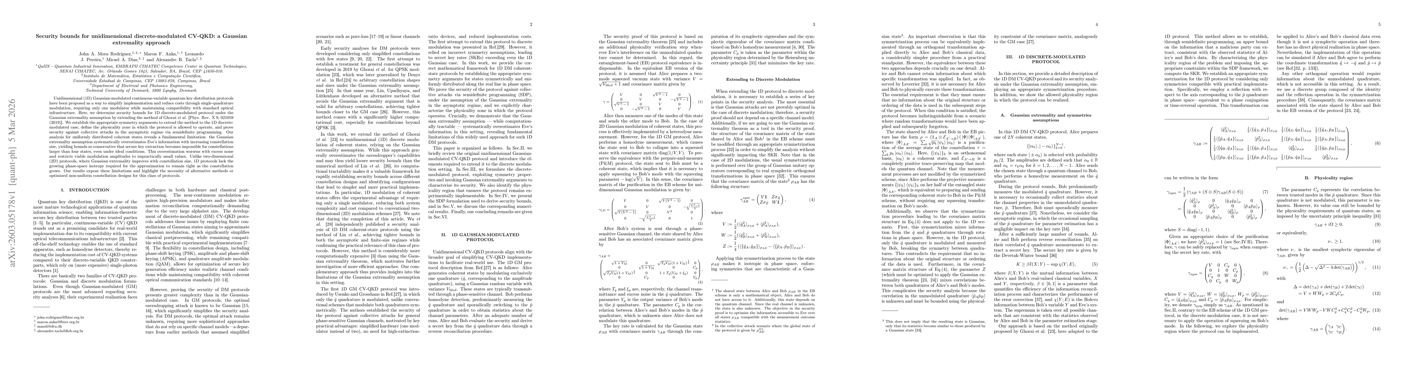 Thumbnail for Security bounds for unidimensional discrete-modulated CV-QKD: a Gaussian extremality approach