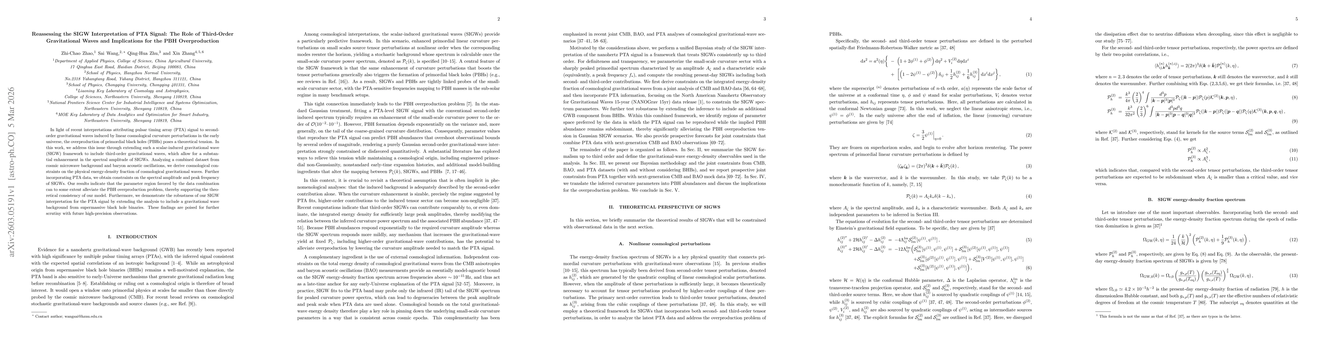 Thumbnail for Reassessing the SIGW Interpretation of PTA Signal: The Role of Third-Order Gravitational Waves and Implications for the PBH Overproduction
