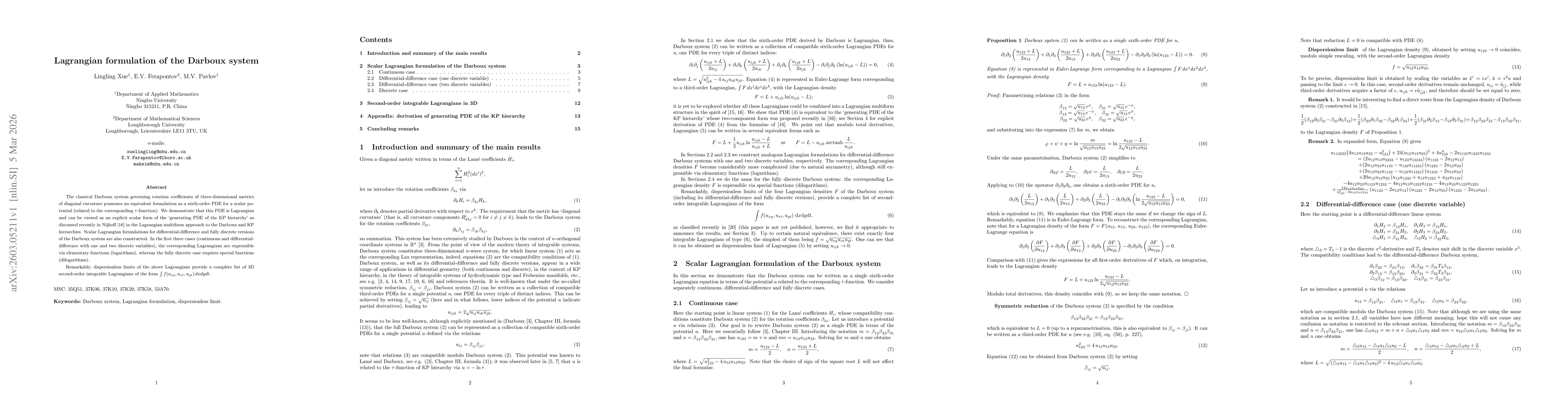 Thumbnail for Lagrangian formulation of the Darboux system