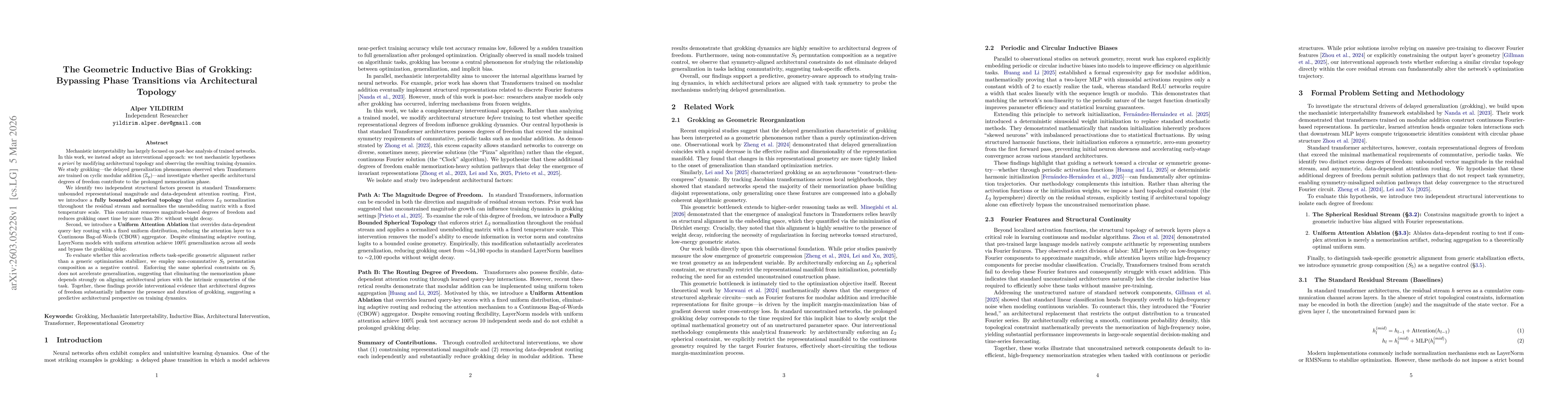 Thumbnail for The Geometric Inductive Bias of Grokking: Bypassing Phase Transitions via Architectural Topology