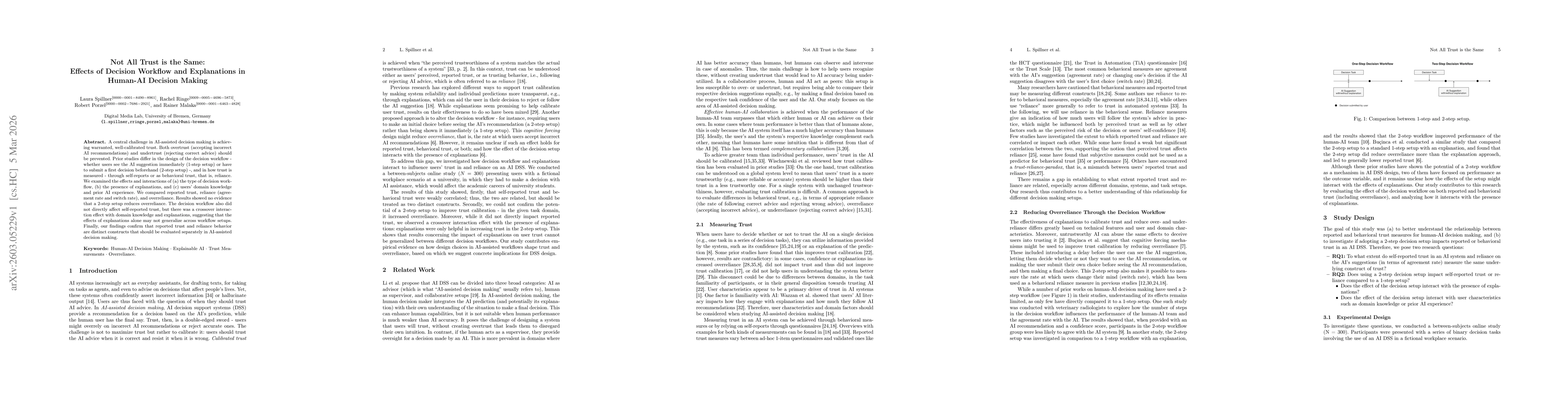 Thumbnail for Not All Trust is the Same: Effects of Decision Workflow and Explanations in Human-AI Decision Making
