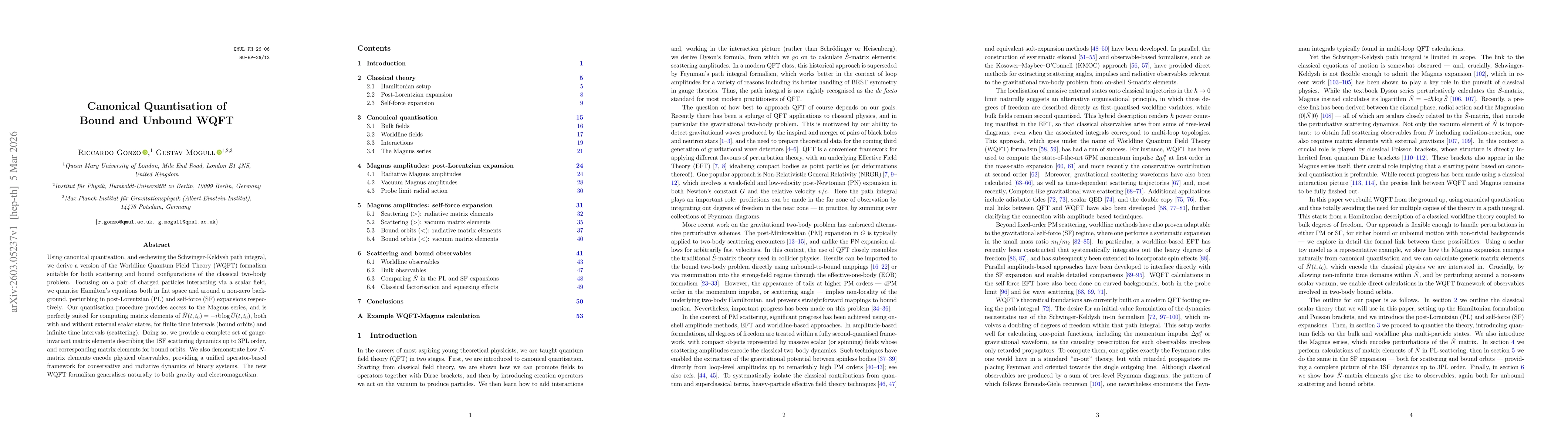 Thumbnail for Canonical Quantisation of Bound and Unbound WQFT