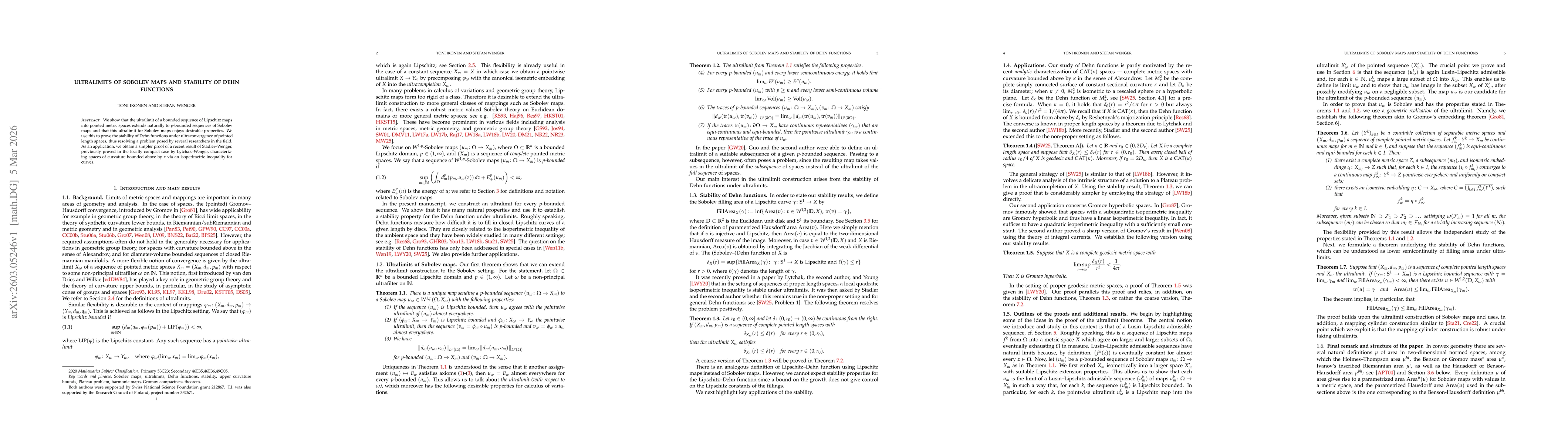 Thumbnail for Ultralimits of Sobolev maps and stability of Dehn functions