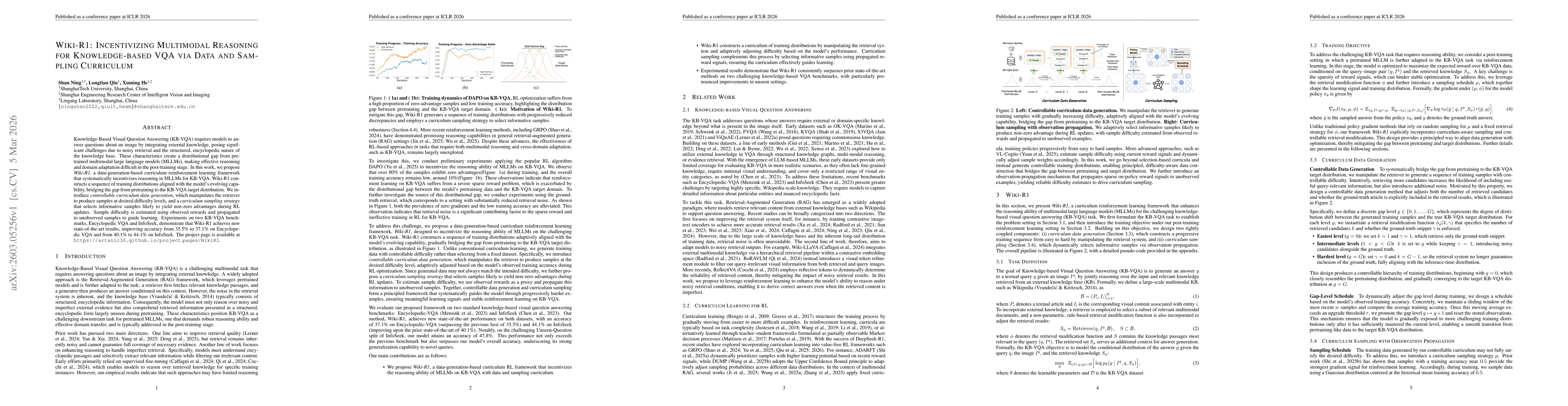 Thumbnail for Wiki-R1: Incentivizing Multimodal Reasoning for Knowledge-based VQA via Data and Sampling Curriculum