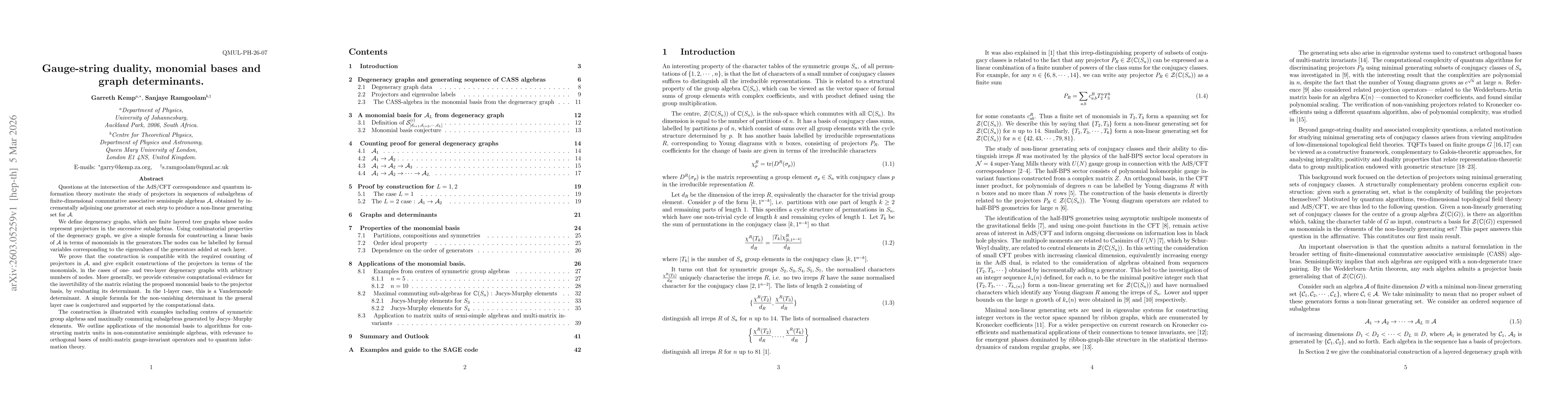 Thumbnail for Gauge-string duality, monomial bases and graph determinants