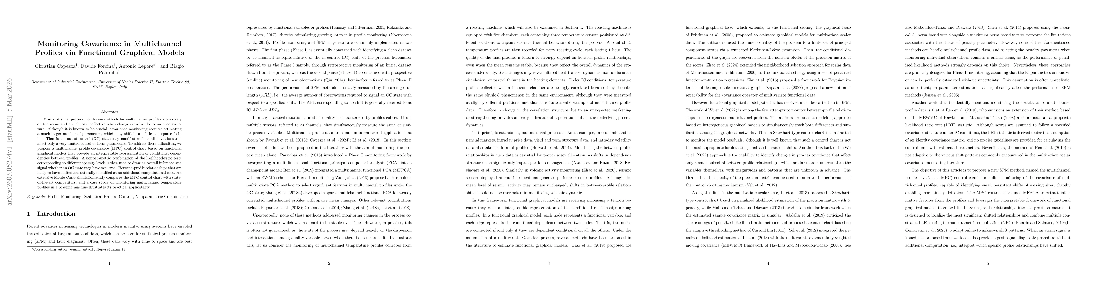 Thumbnail for Monitoring Covariance in Multichannel Profiles via Functional Graphical Models