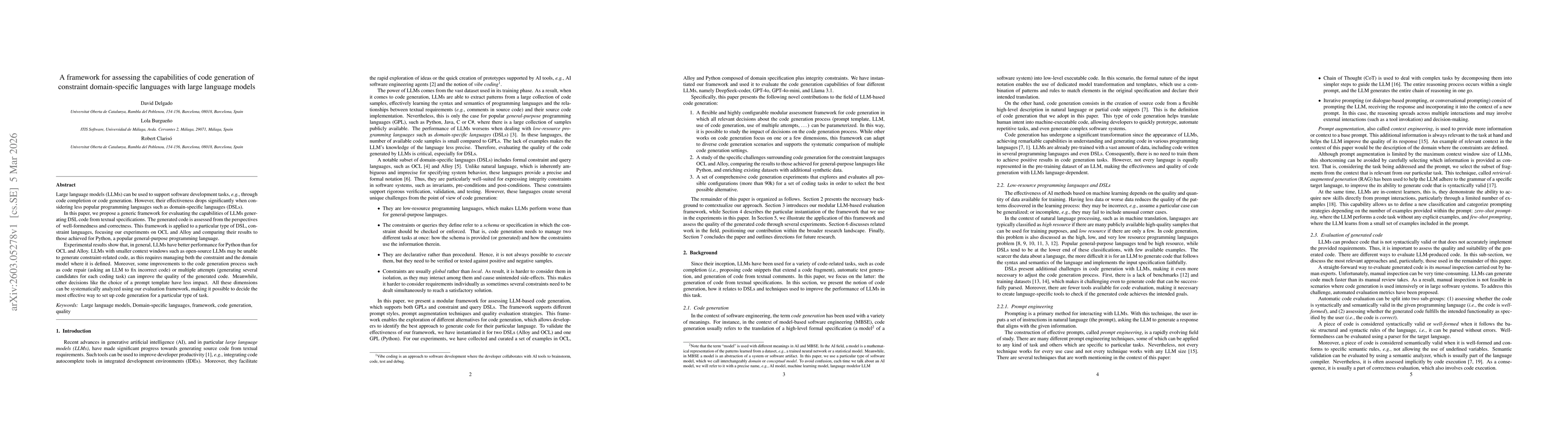 Thumbnail for A framework for assessing the capabilities of code generation of constraint domain-specific languages with large language models