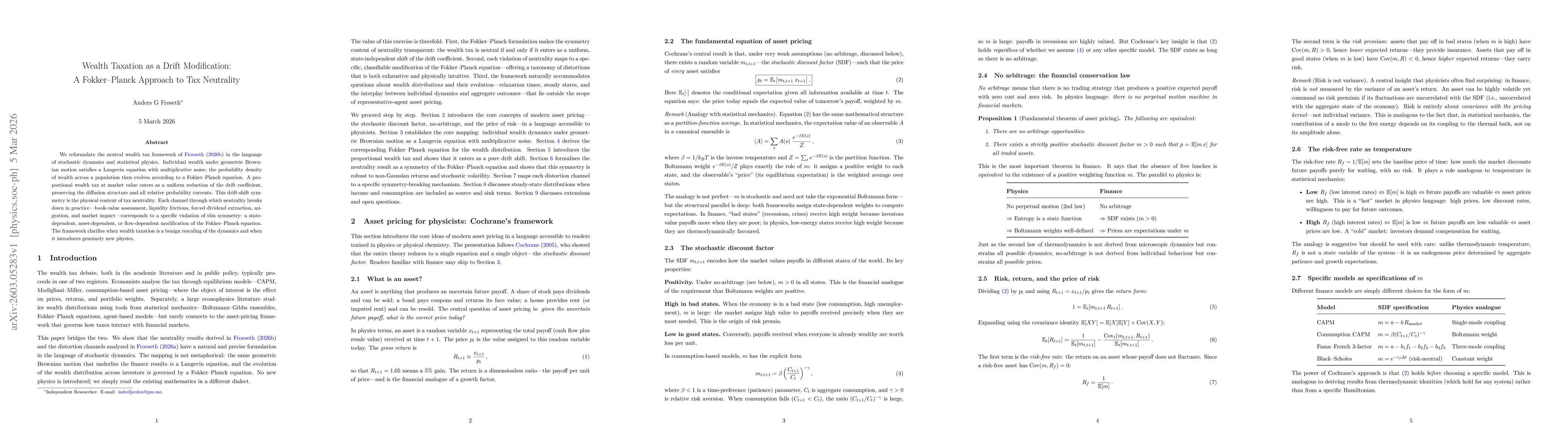 Thumbnail for Wealth Tax Neutrality as Drift-Shift Symmetry: A Statistical Physics Formulation