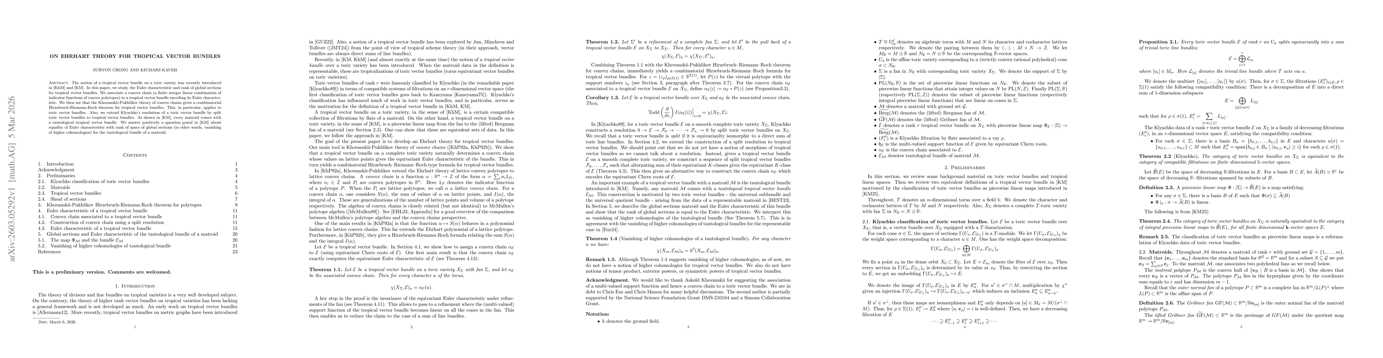 Thumbnail for On Ehrhart theory for tropical vector bundles