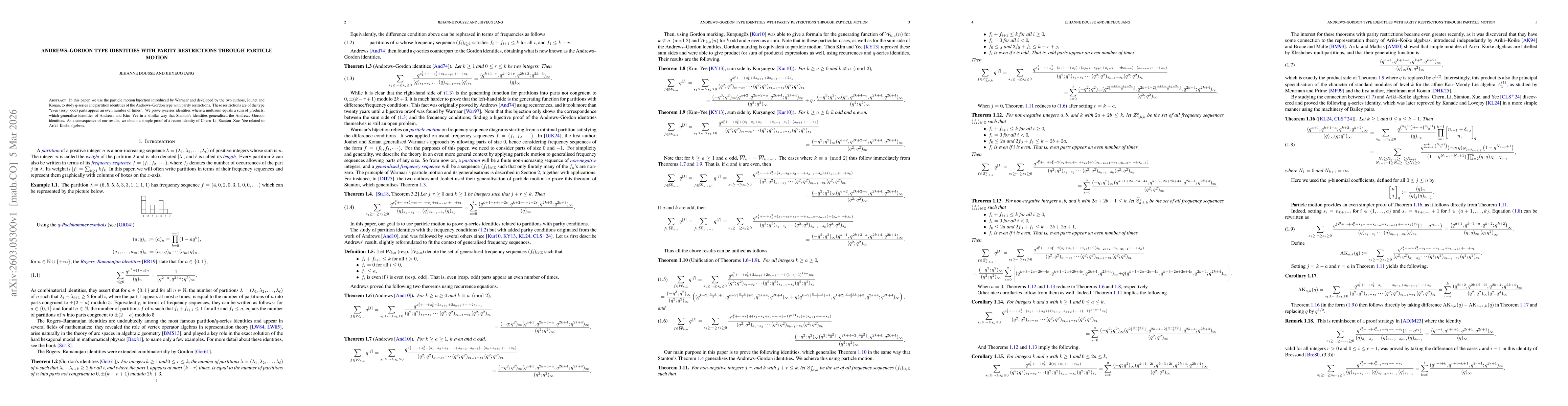 Thumbnail for Andrews--Gordon type identities with parity restrictions through particle motion