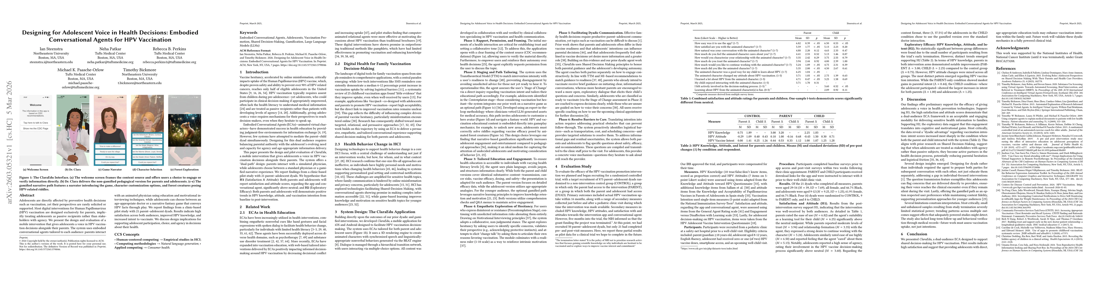Thumbnail for Designing for Adolescent Voice in Health Decisions: Embodied Conversational Agents for HPV Vaccination