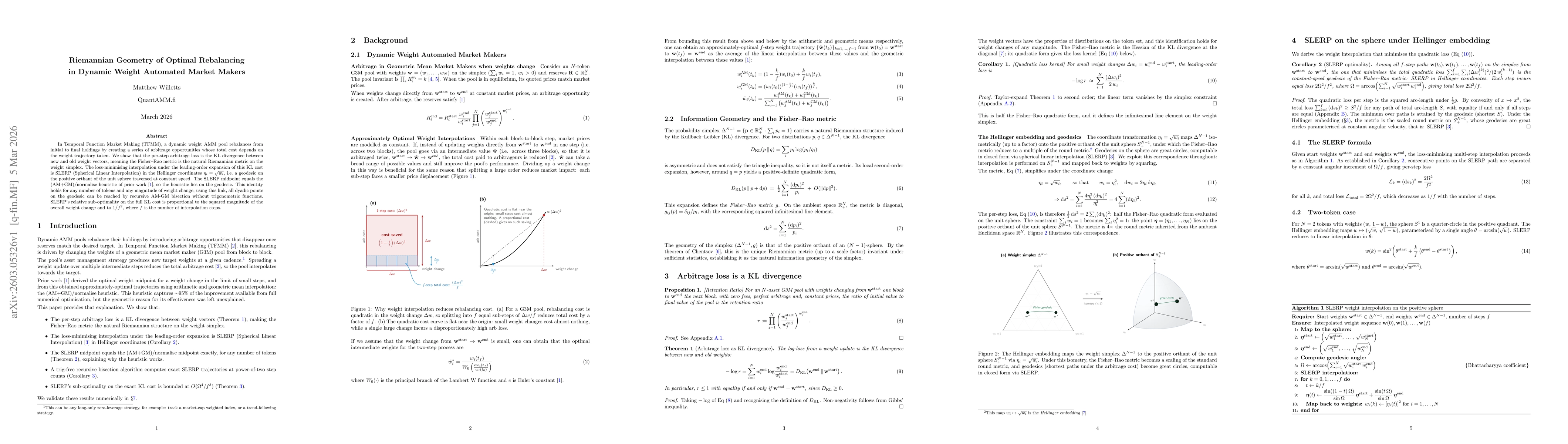 Thumbnail for Riemannian Geometry of Optimal Rebalancing in Dynamic Weight Automated Market Makers