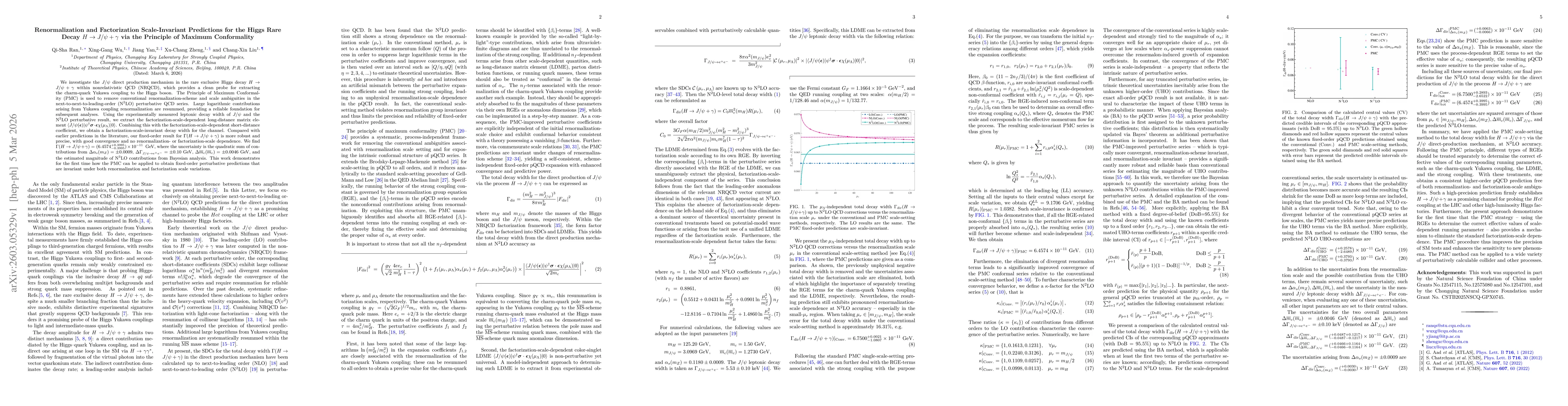 Thumbnail for Renormalization and Factorization Scale-Invariant Predictions for the Higgs Rare Decay $H\to J/ψ+γ$ via the Principle of Maximum Conformality