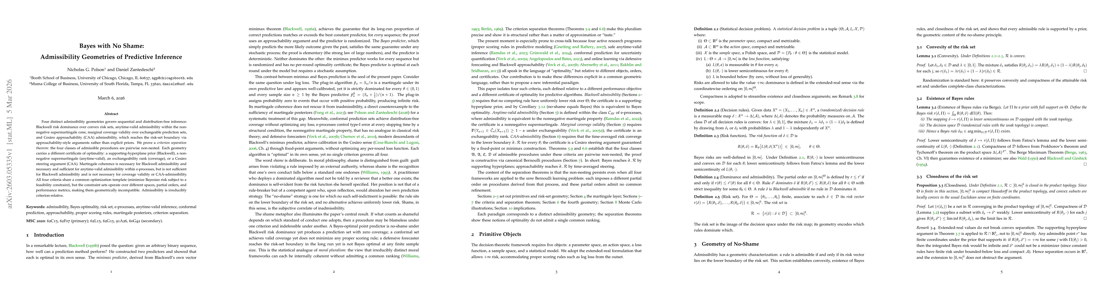 Thumbnail for Bayes with No Shame: Admissibility Geometries of Predictive Inference