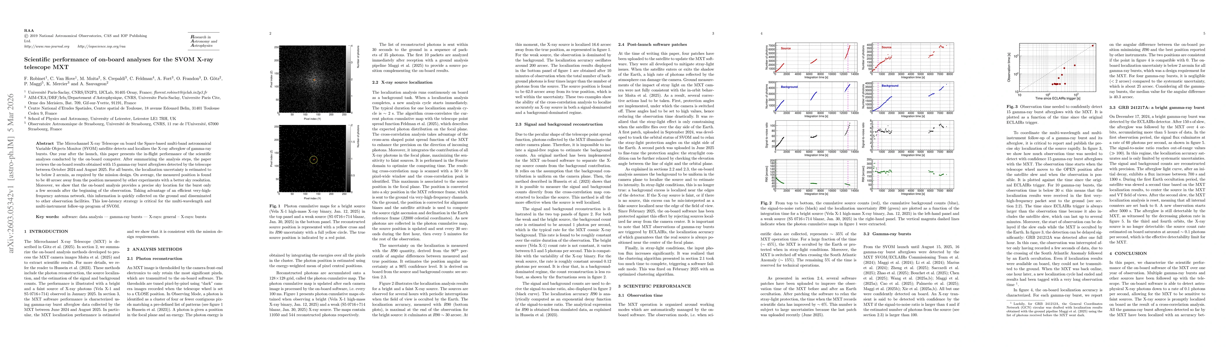 Thumbnail for Scientific performance of on-board analyses for the SVOM X-ray telescope MXT