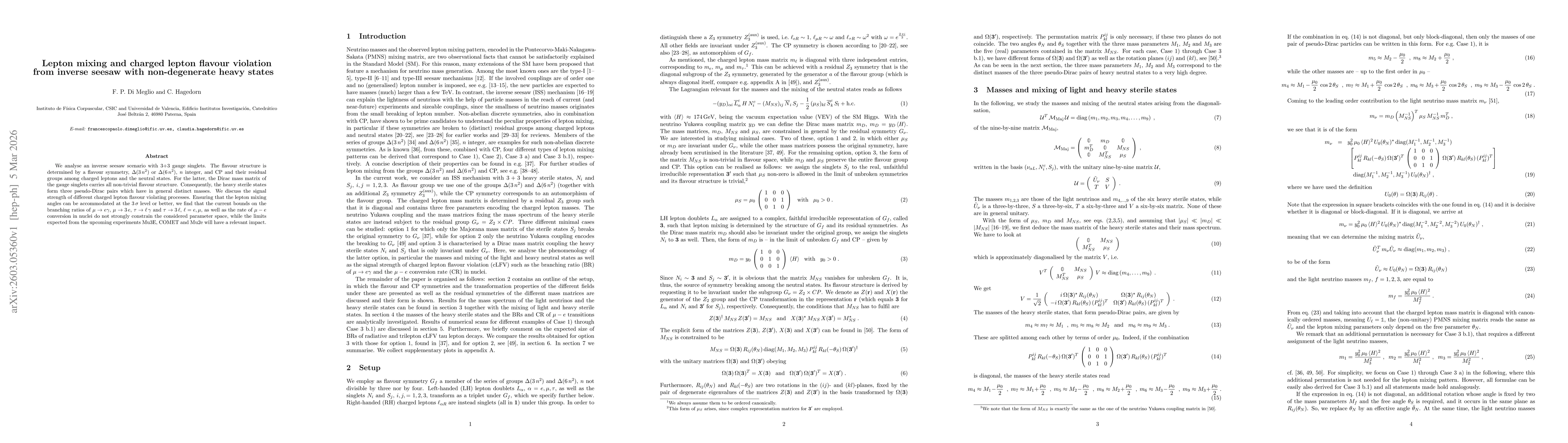 Thumbnail for Lepton mixing and charged lepton flavour violation from inverse seesaw with non-degenerate heavy states