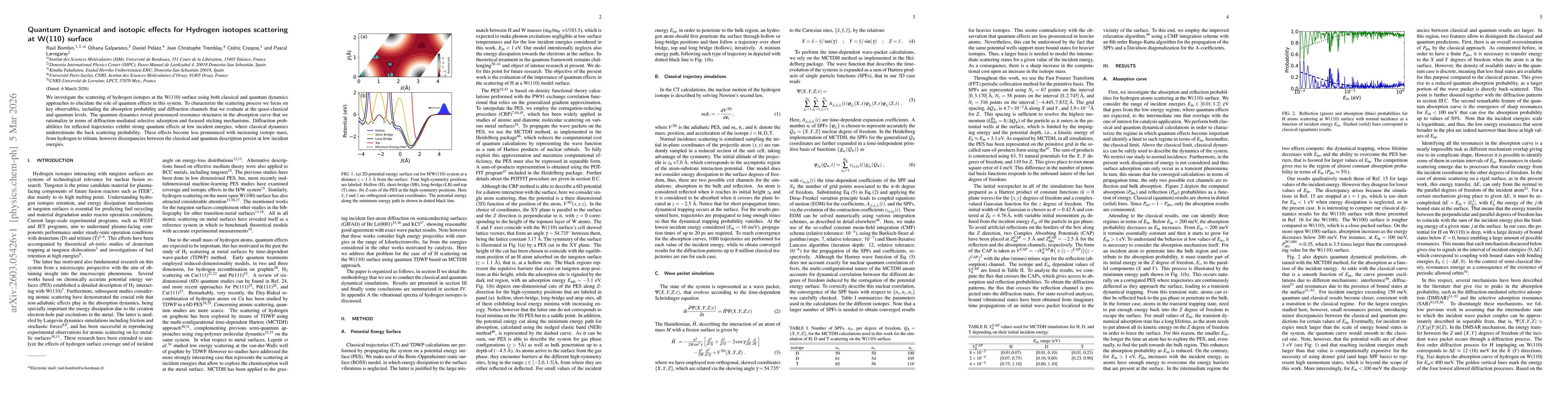 Thumbnail for Quantum Dynamical and isotopic effects for Hydrogen isotopes scattering at W(110) surface