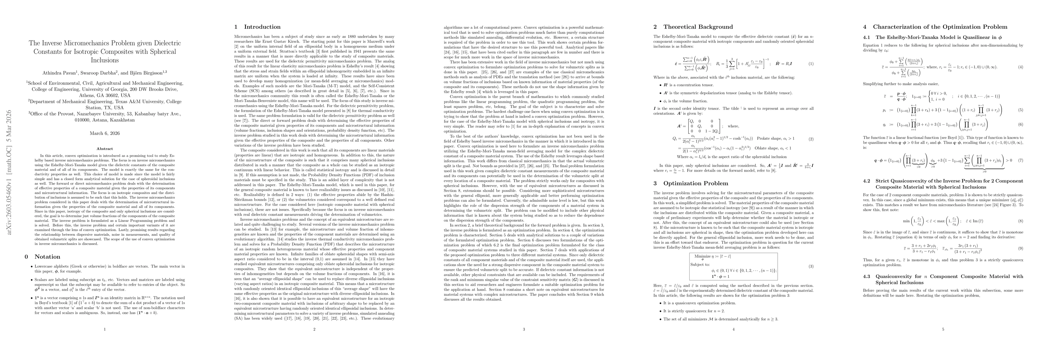Thumbnail for The Inverse Micromechanics Problem given Dielectric Constants for Isotropic Composites with Spherical Inclusions