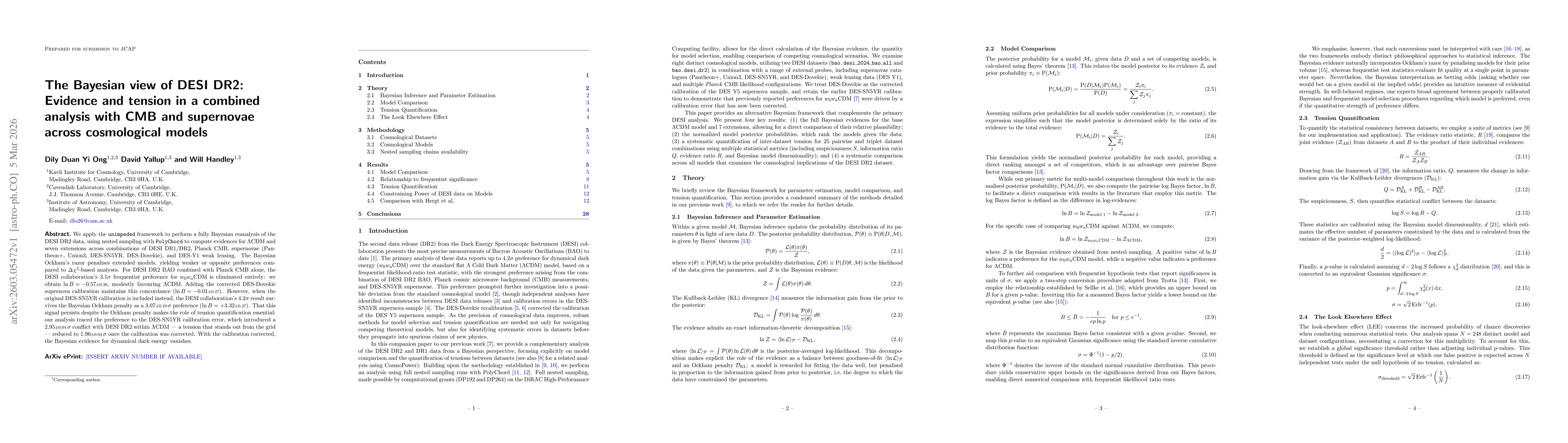 Thumbnail for The Bayesian view of DESI DR2: Evidence and tension in a combined analysis with CMB and supernovae across cosmological models