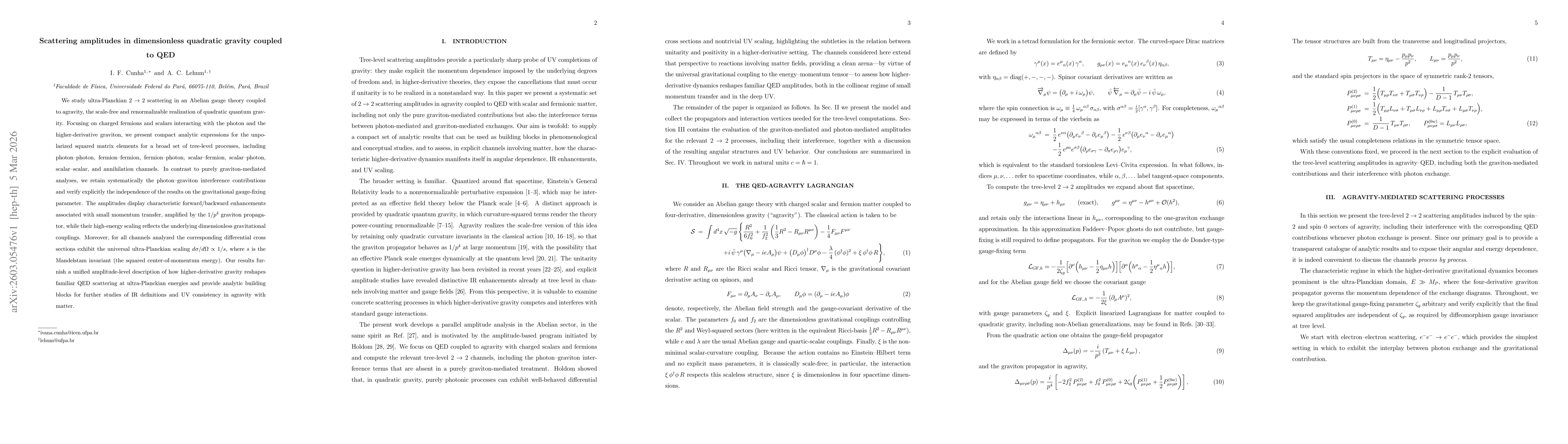 Thumbnail for Scattering amplitudes in dimensionless quadratic gravity coupled to QED