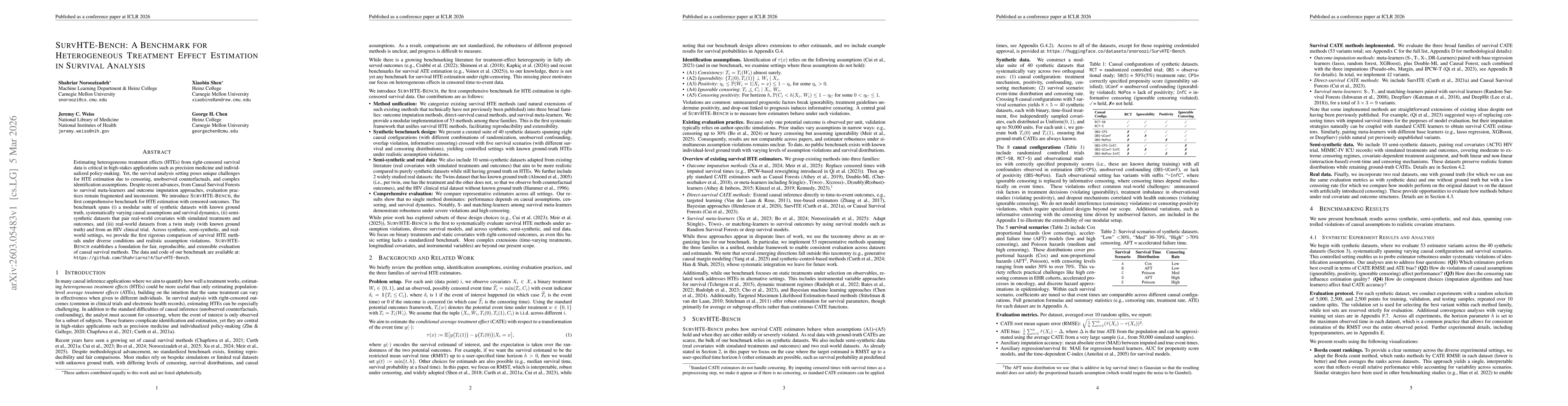 Thumbnail for SurvHTE-Bench: A Benchmark for Heterogeneous Treatment Effect Estimation in Survival Analysis