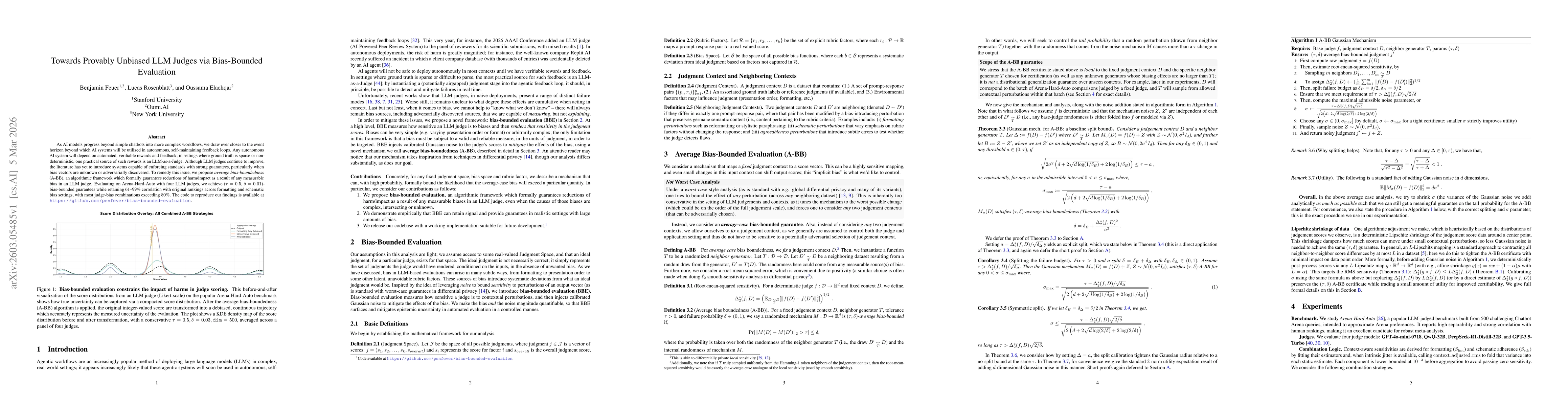 Thumbnail for Towards Provably Unbiased LLM Judges via Bias-Bounded Evaluation