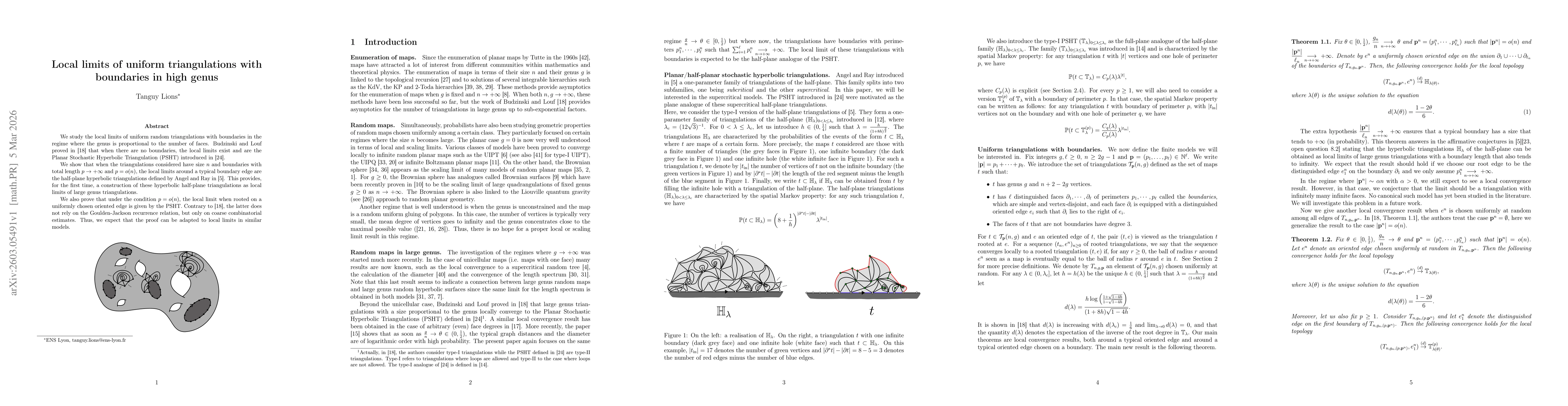 Thumbnail for Local limits of uniform triangulations with boundaries in high genus