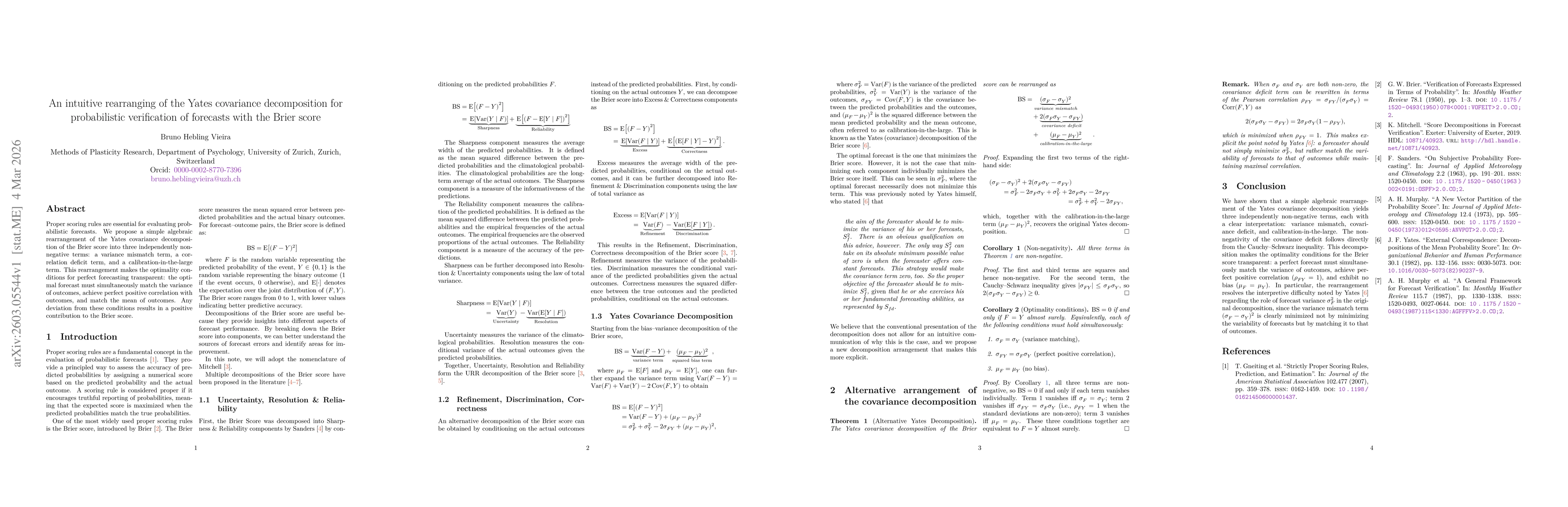 Thumbnail for An intuitive rearranging of the Yates covariance decomposition for probabilistic verification of forecasts with the Brier score