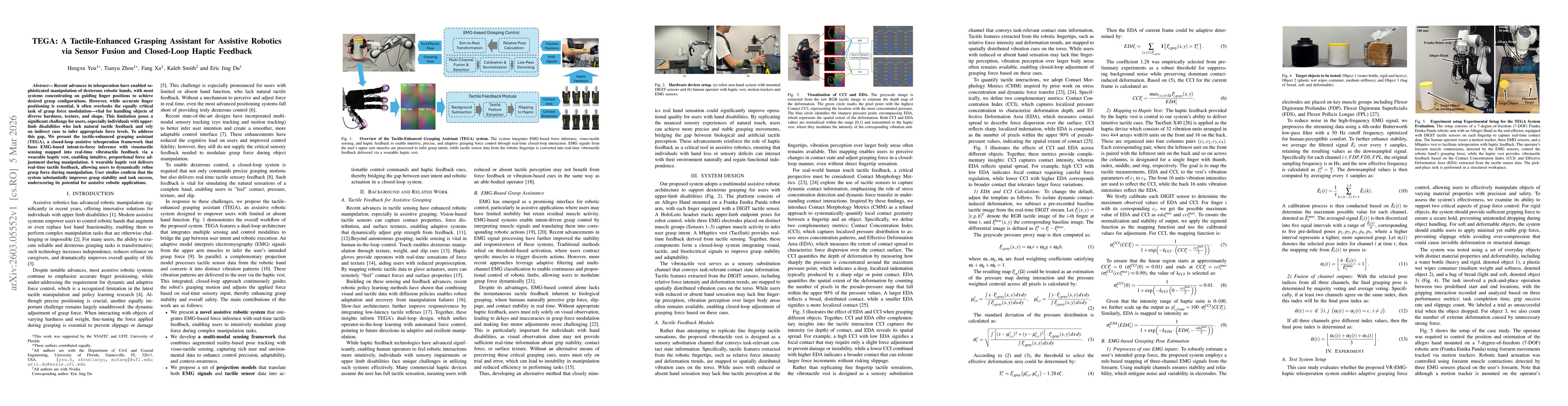 Thumbnail for TEGA: A Tactile-Enhanced Grasping Assistant for Assistive Robotics via Sensor Fusion and Closed-Loop Haptic Feedback