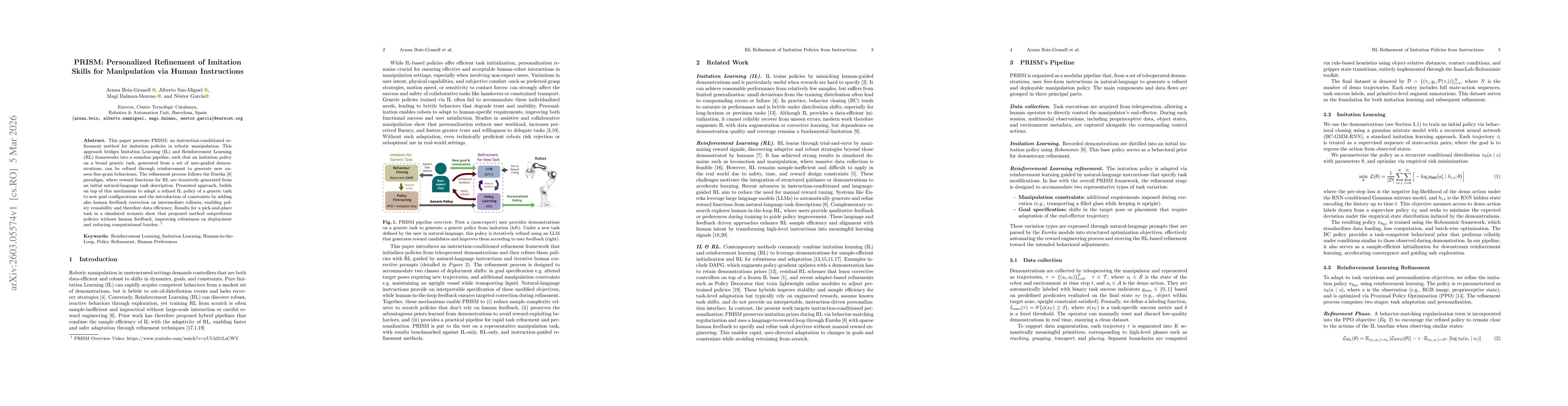 Thumbnail for PRISM: Personalized Refinement of Imitation Skills for Manipulation via Human Instructions