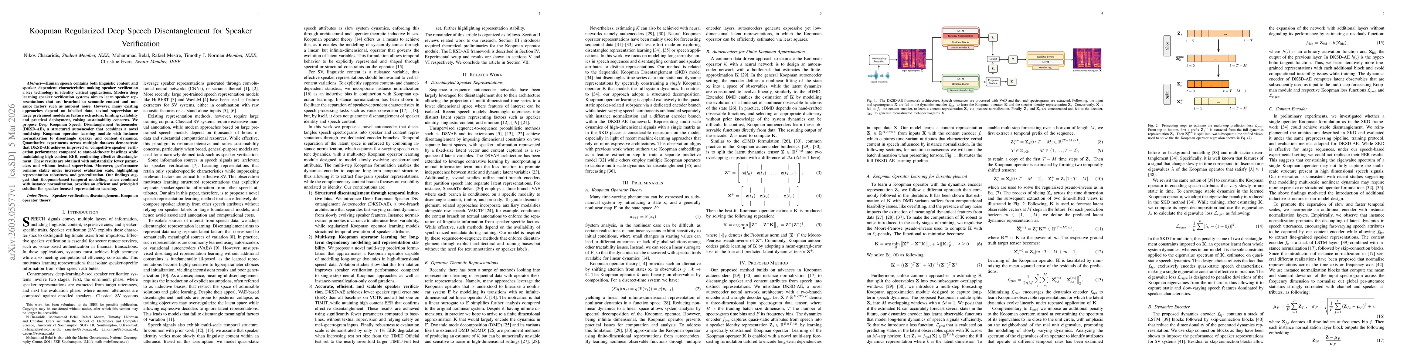 Thumbnail for Koopman Regularized Deep Speech Disentanglement for Speaker Verification