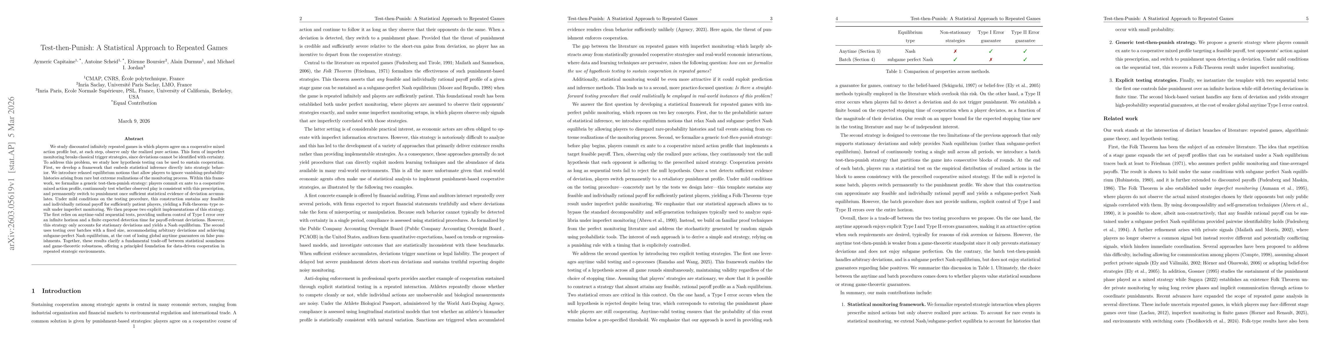 Thumbnail for Test-then-Punish: A Statistical Approach to Repeated Games