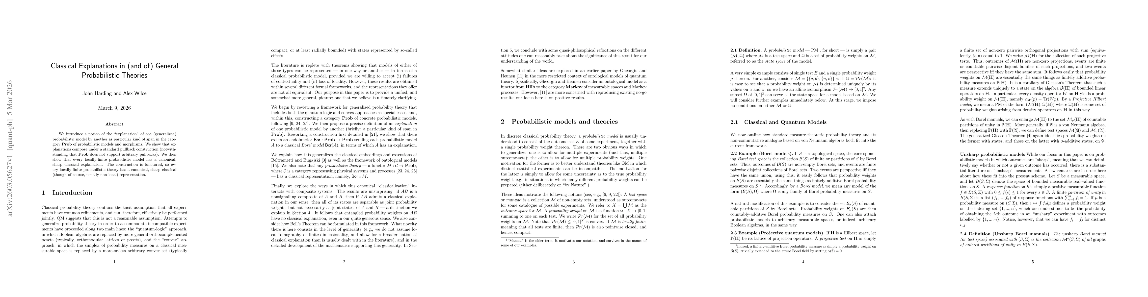 Thumbnail for Classical Explanations in (and of) General Probabilistic Theories