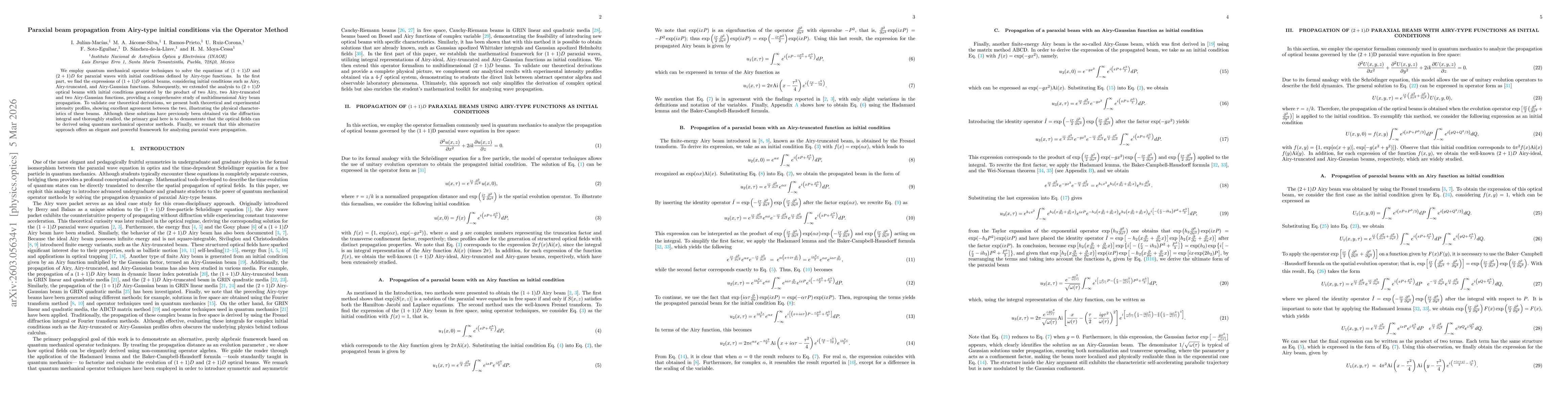 Thumbnail for Paraxial beam propagation from Airy-type initial conditions via the Operator Method