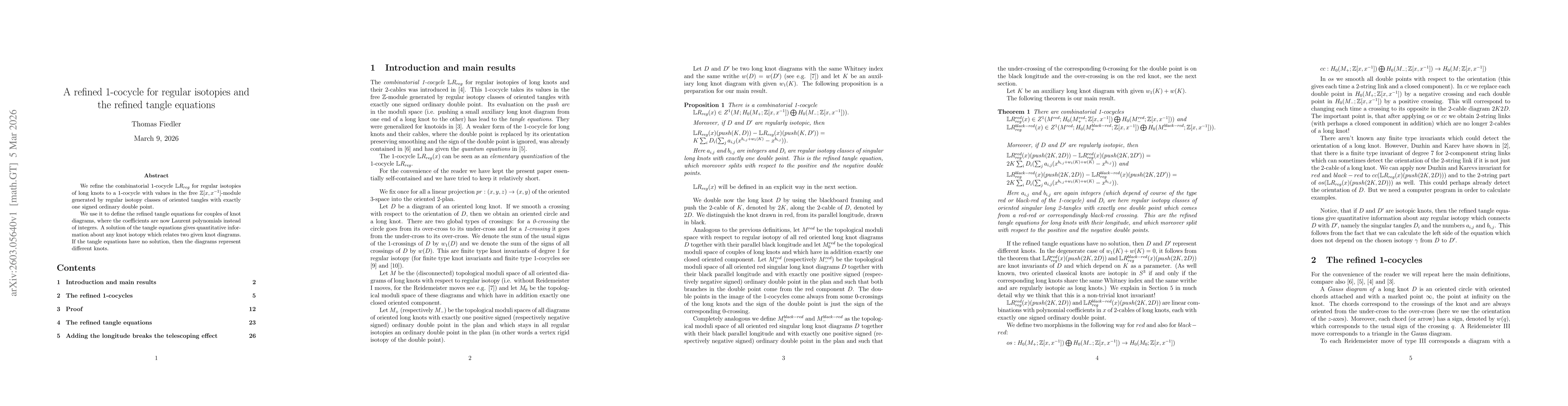 Thumbnail for A refined 1-cocycle for regular isotopies and the refined tangle equations