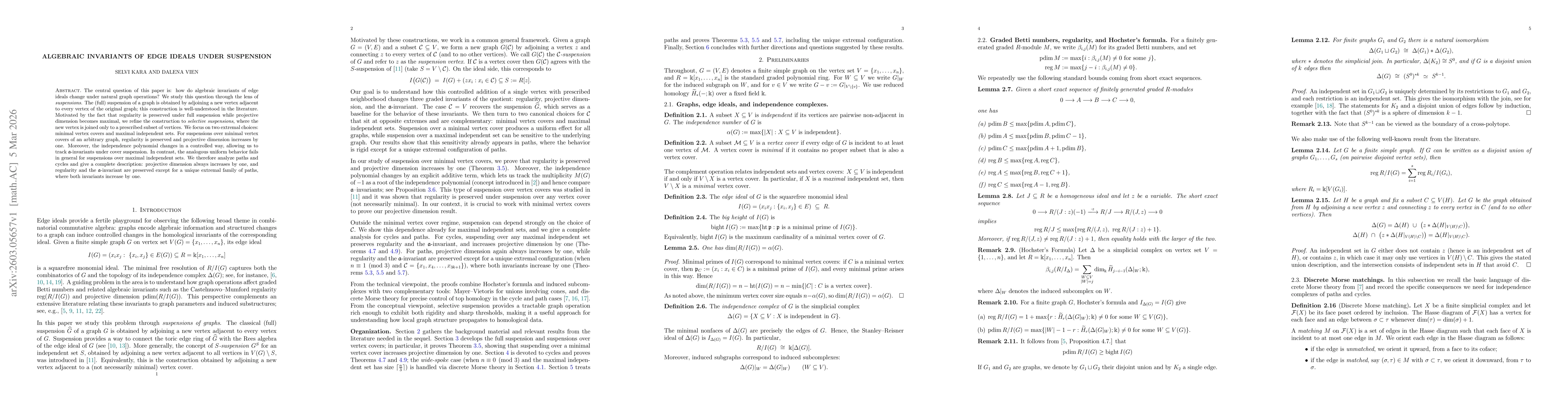 Thumbnail for Algebraic Invariants of Edge Ideals Under Suspension