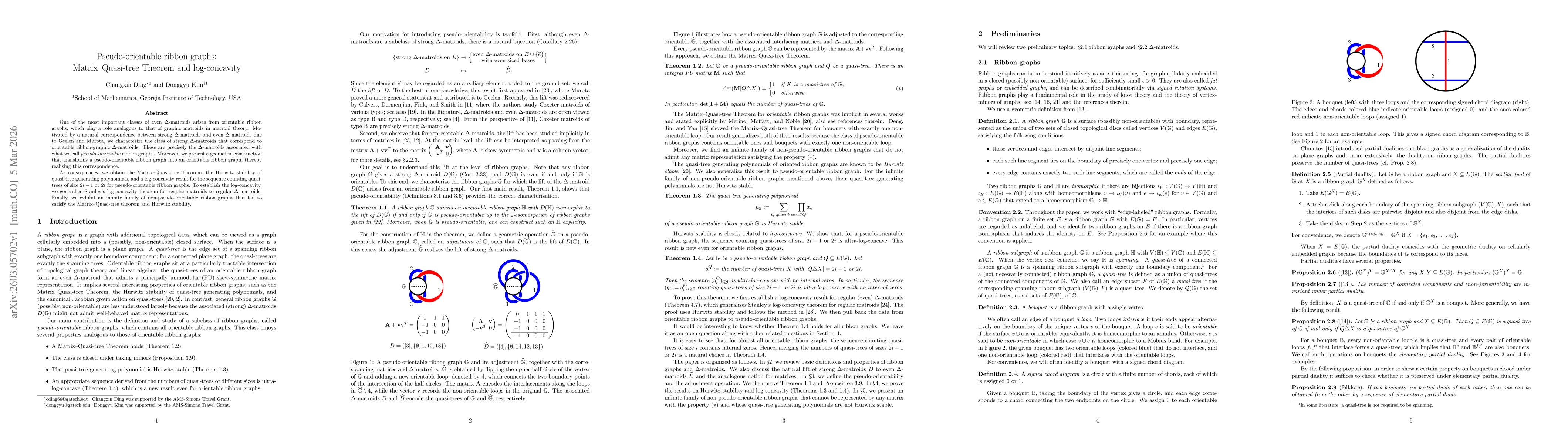 Thumbnail for Pseudo-orientable ribbon graphs: Matrix--Quasi-tree Theorem and log-concavity