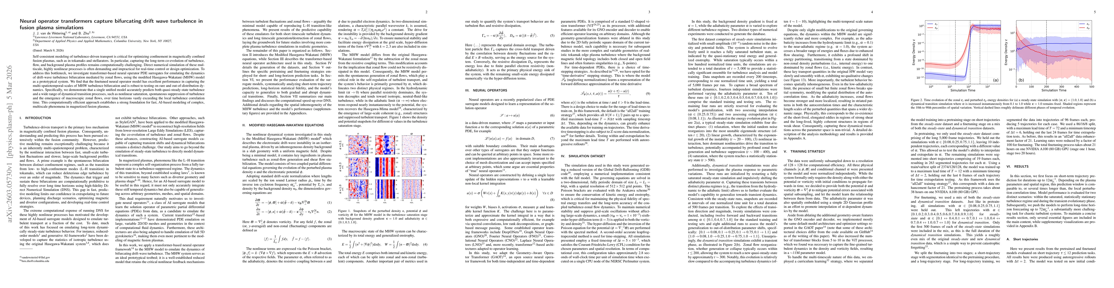 Thumbnail for Neural operator transformers capture bifurcating drift wave turbulence in fusion plasma simulations