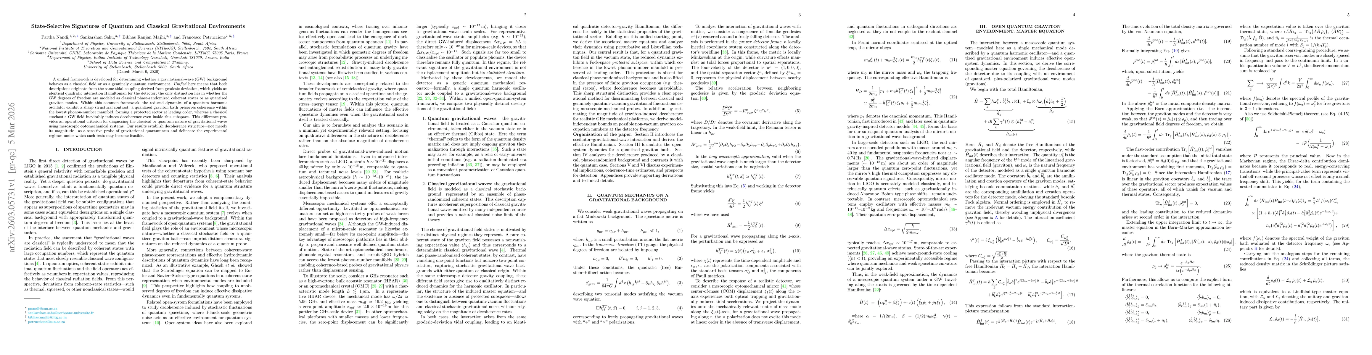 Thumbnail for State-Selective Signatures of Quantum and Classical Gravitational Environments