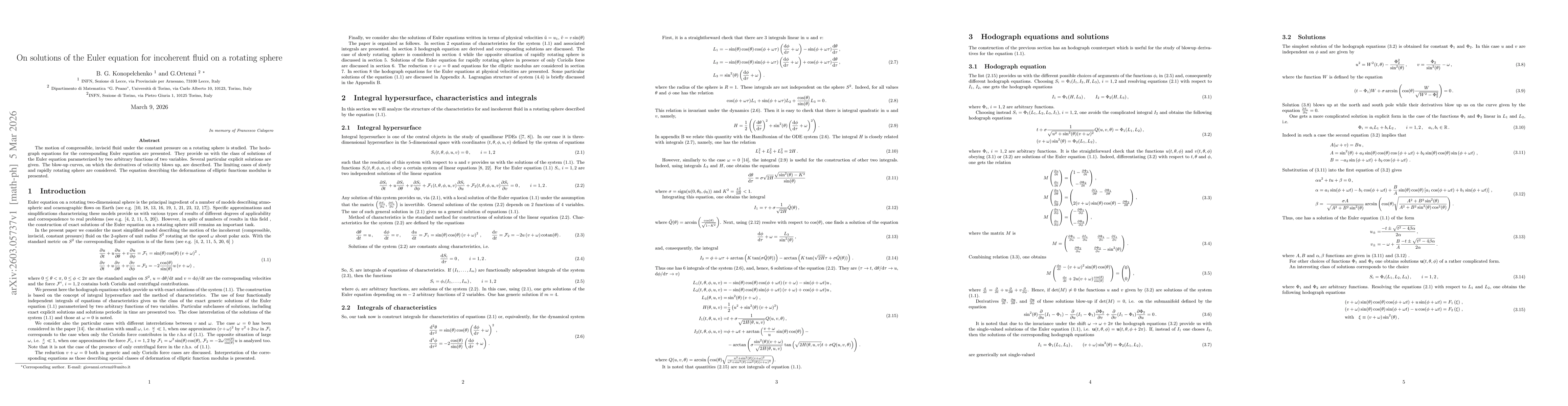 Thumbnail for On solutions of the Euler equation for incoherent fluid on a rotating sphere