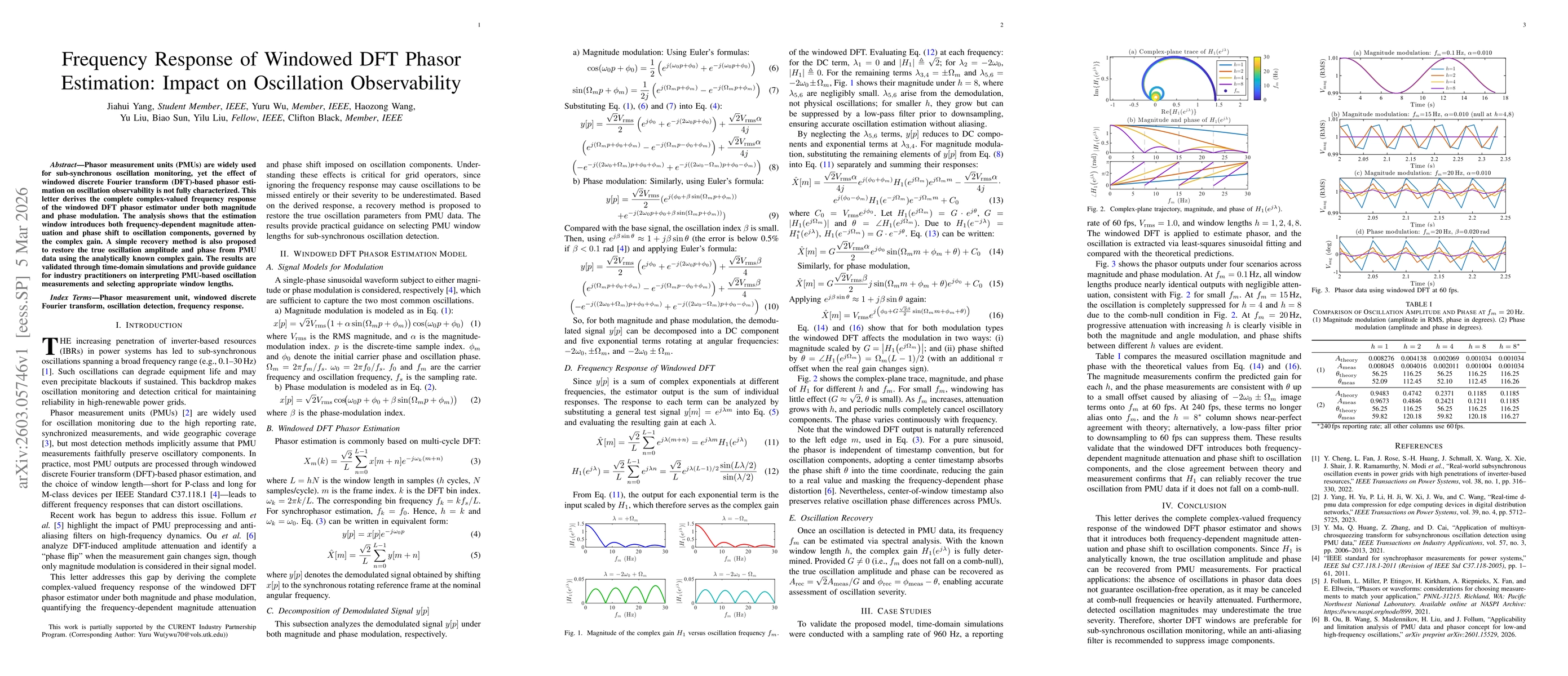 Thumbnail for Frequency Response of Windowed DFT Phasor Estimation: Impact on Oscillation Observability