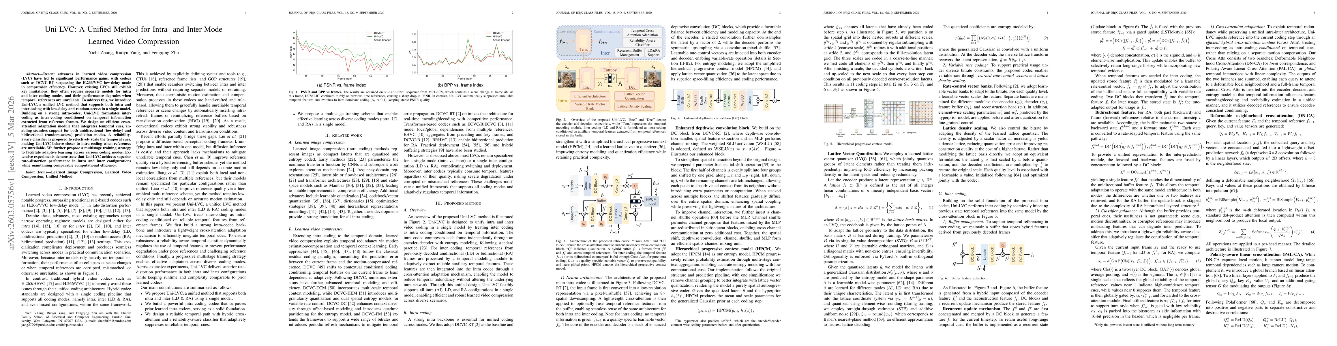 Thumbnail for Uni-LVC: A Unified Method for Intra- and Inter-Mode Learned Video Compression