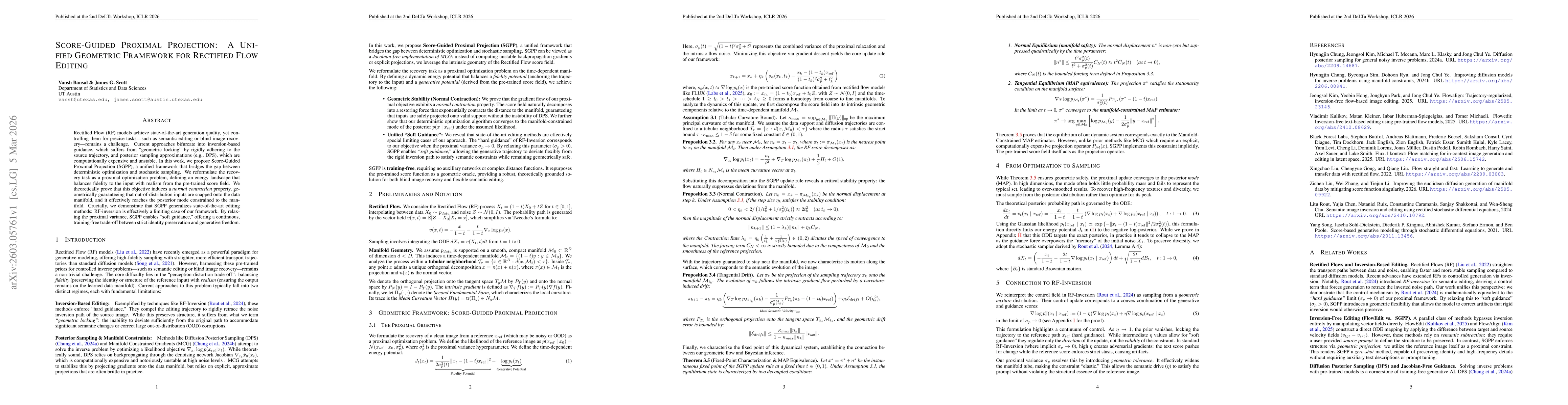 Thumbnail for Score-Guided Proximal Projection: A Unified Geometric Framework for Rectified Flow Editing