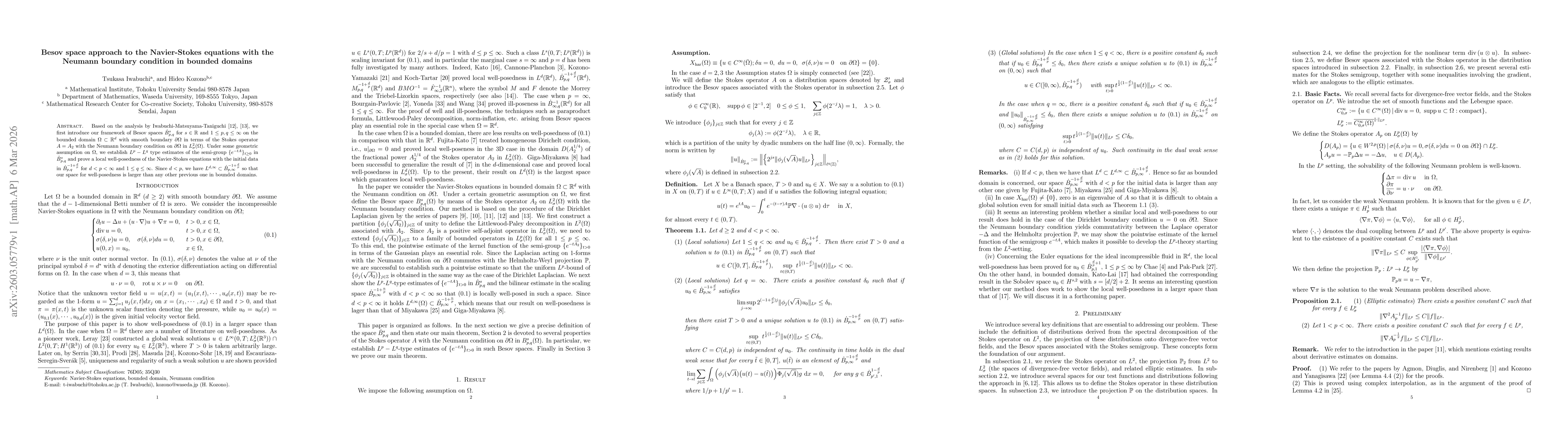 Thumbnail for Besov space approach to the Navier-Stokes equations with the Neumann boundary condition in bounded domains