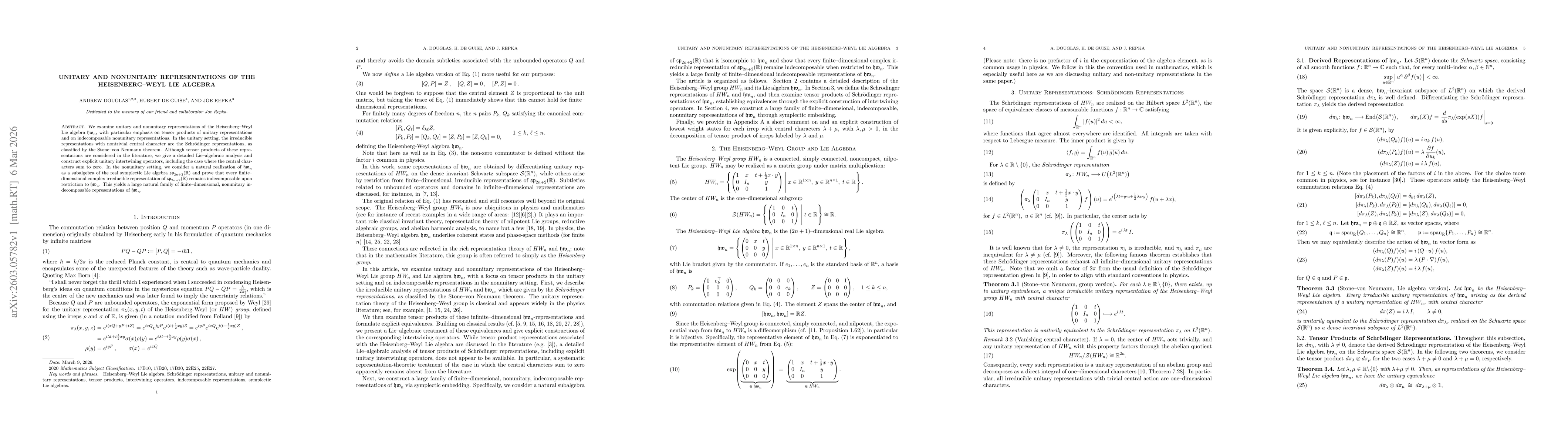 Thumbnail for Unitary and Nonunitary Representations of the Heisenberg-Weyl Lie Algebra