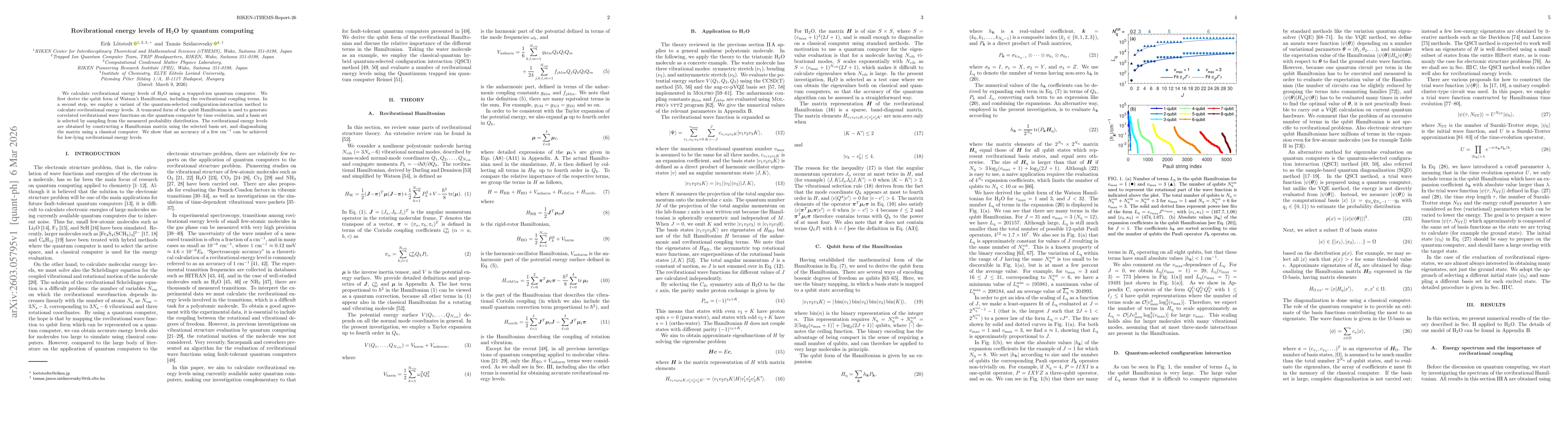 Thumbnail for Rovibrational energy levels of H$_2$O by quantum computing