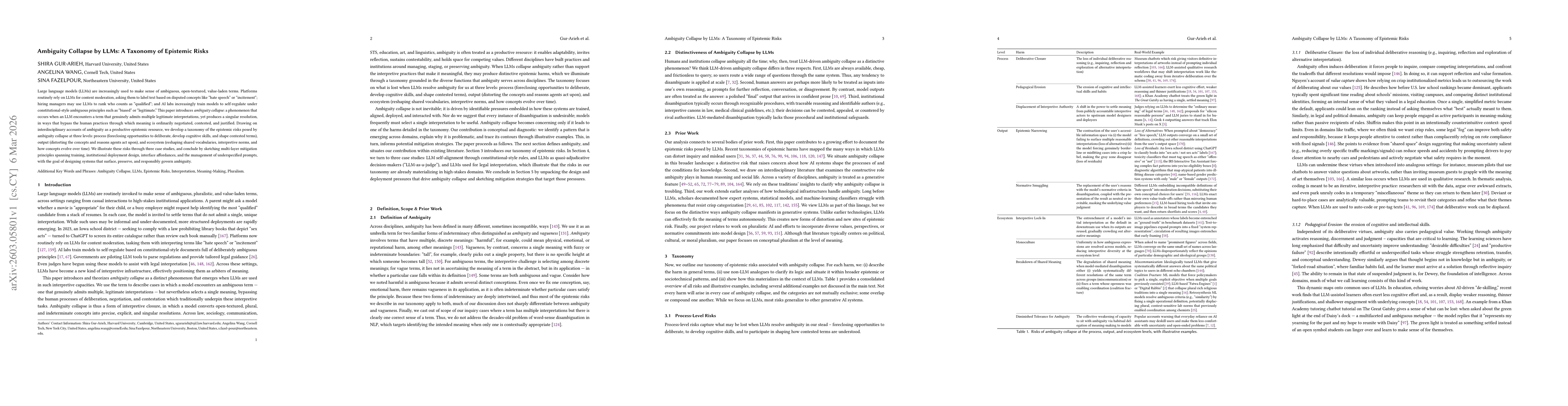 Thumbnail for Ambiguity Collapse by LLMs: A Taxonomy of Epistemic Risks