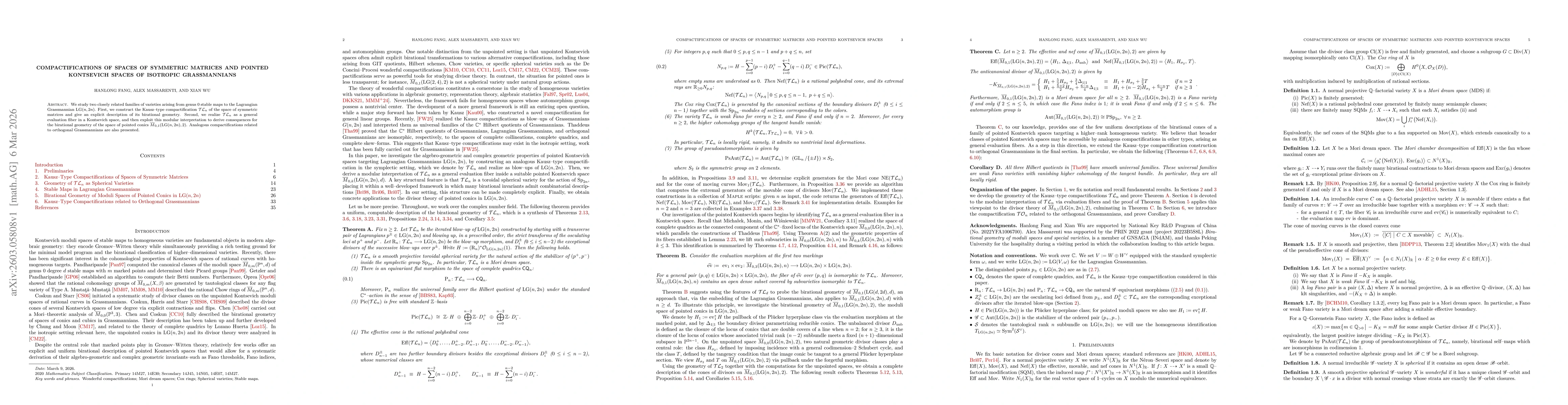 Thumbnail for Compactifications of spaces of symmetric matrices and pointed Kontsevich spaces of isotropic Grassmannians