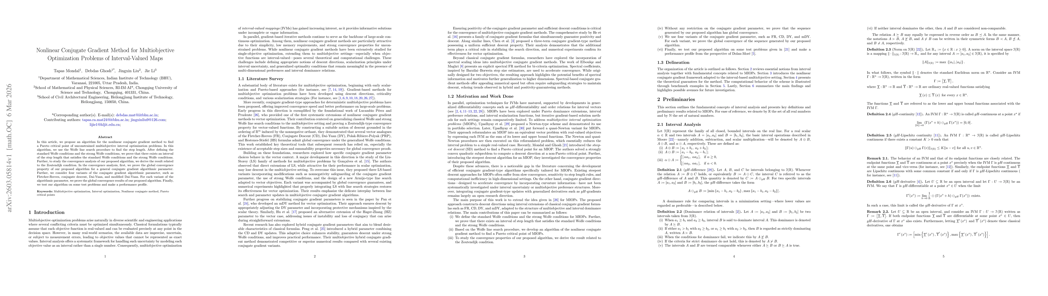 Thumbnail for Nonlinear Conjugate Gradient Method for Multiobjective Optimization Problems of Interval-Valued Maps