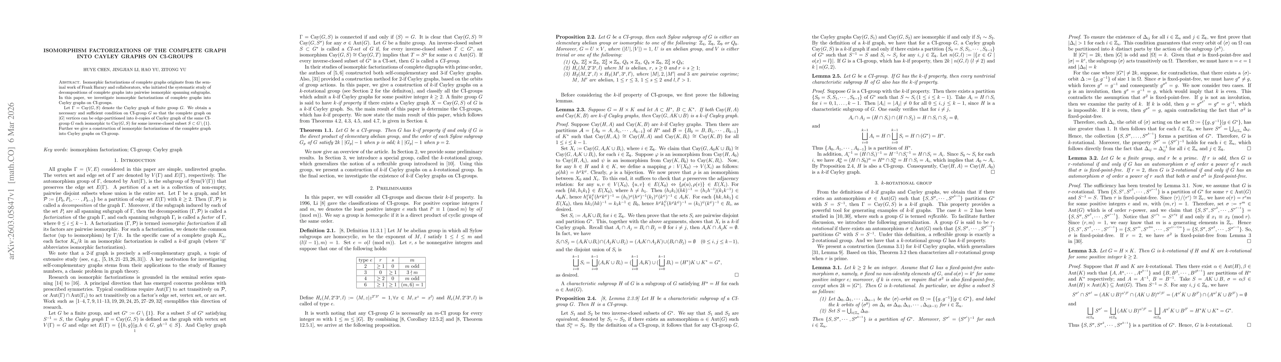 Thumbnail for Isomorphism factorizations of the complete graph into Cayley graphs on CI-groups
